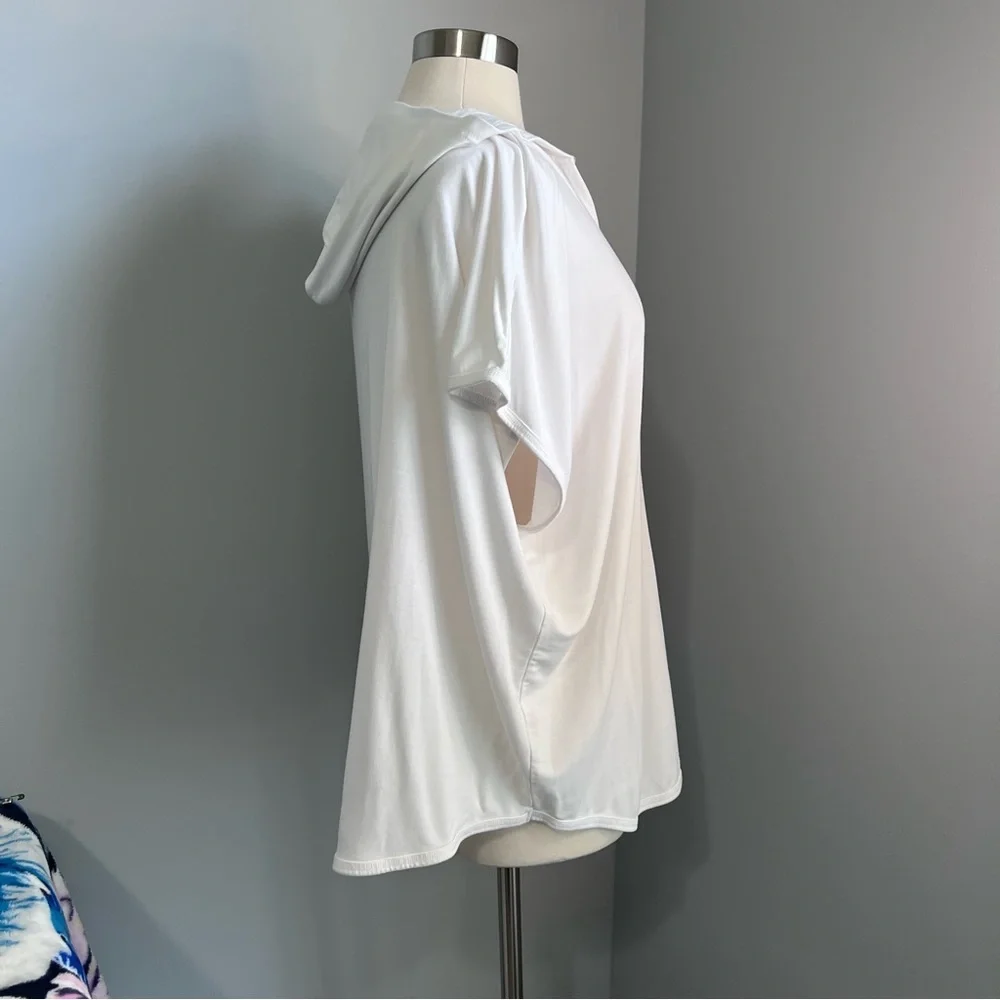 Liz Claiborne Weekend XL White Hooded Cap Sleeve Hi-Low Hem Top